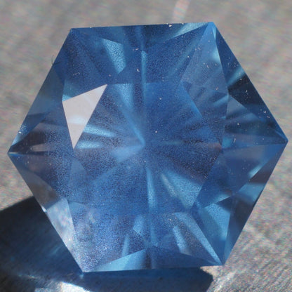 Made to order! Lab sapphire in bright Windex color. Light blue synthetic with opalescent cloudy inclusions. Hexagon cut 6-10 mm flat to flat