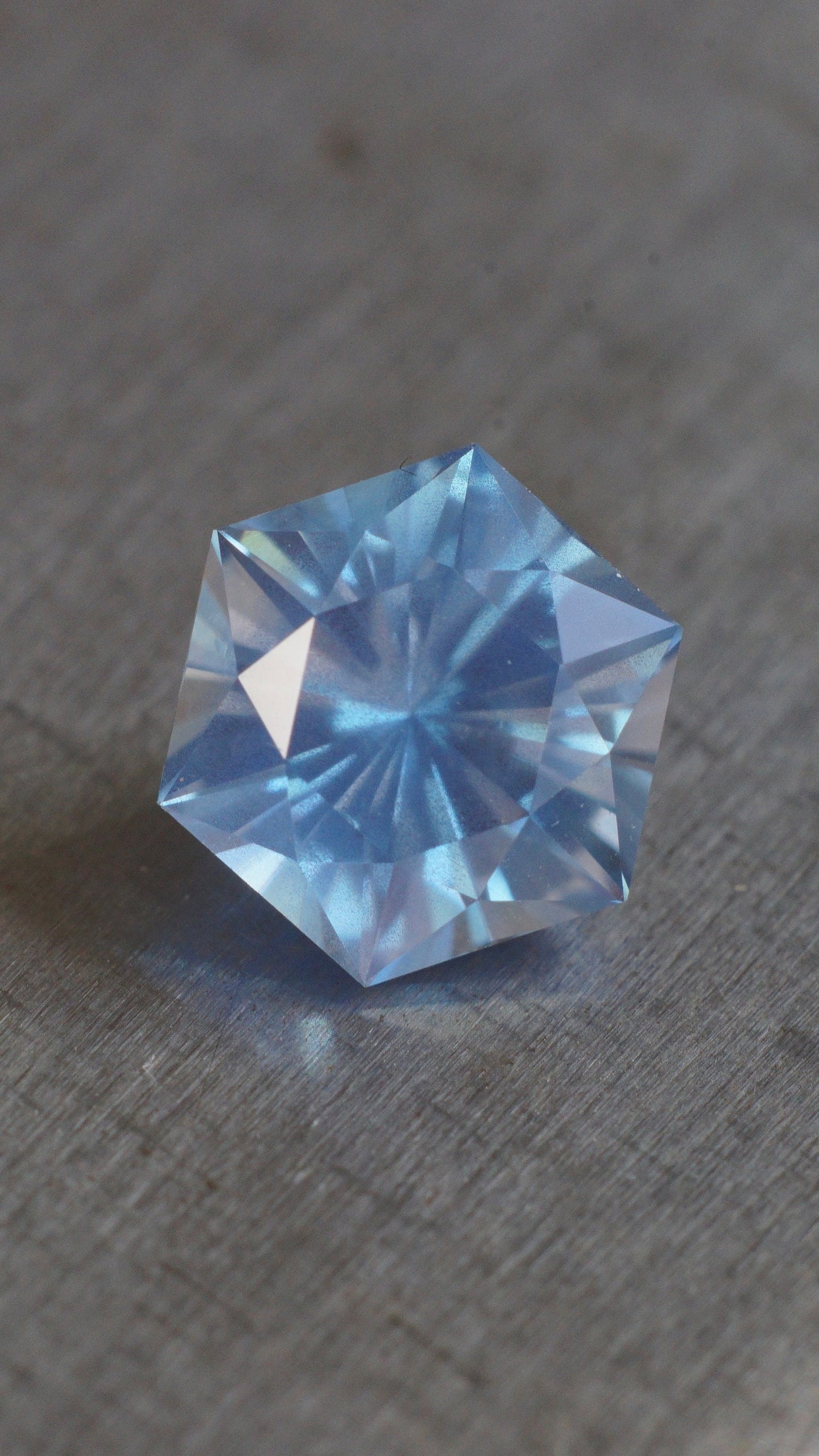Made to order! Lab sapphire in bright Windex color. Light blue synthetic with opalescent cloudy inclusions. Hexagon cut 6-10 mm flat to flat
