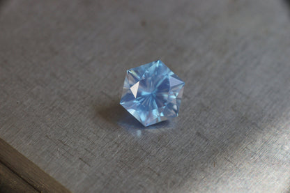 Made to order! Lab sapphire in bright Windex color. Light blue synthetic with opalescent cloudy inclusions. Hexagon cut 6-10 mm flat to flat